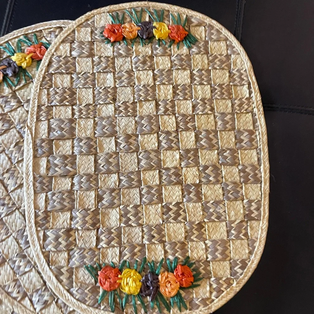 4 Large Rattan Wicker oval placemats‎ floral flower boho flowers table mats